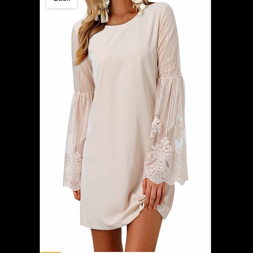 Blouses Mini Dress Lace Long Sleeve T-Shirt Dress Round Neck Casual Tunic Dress